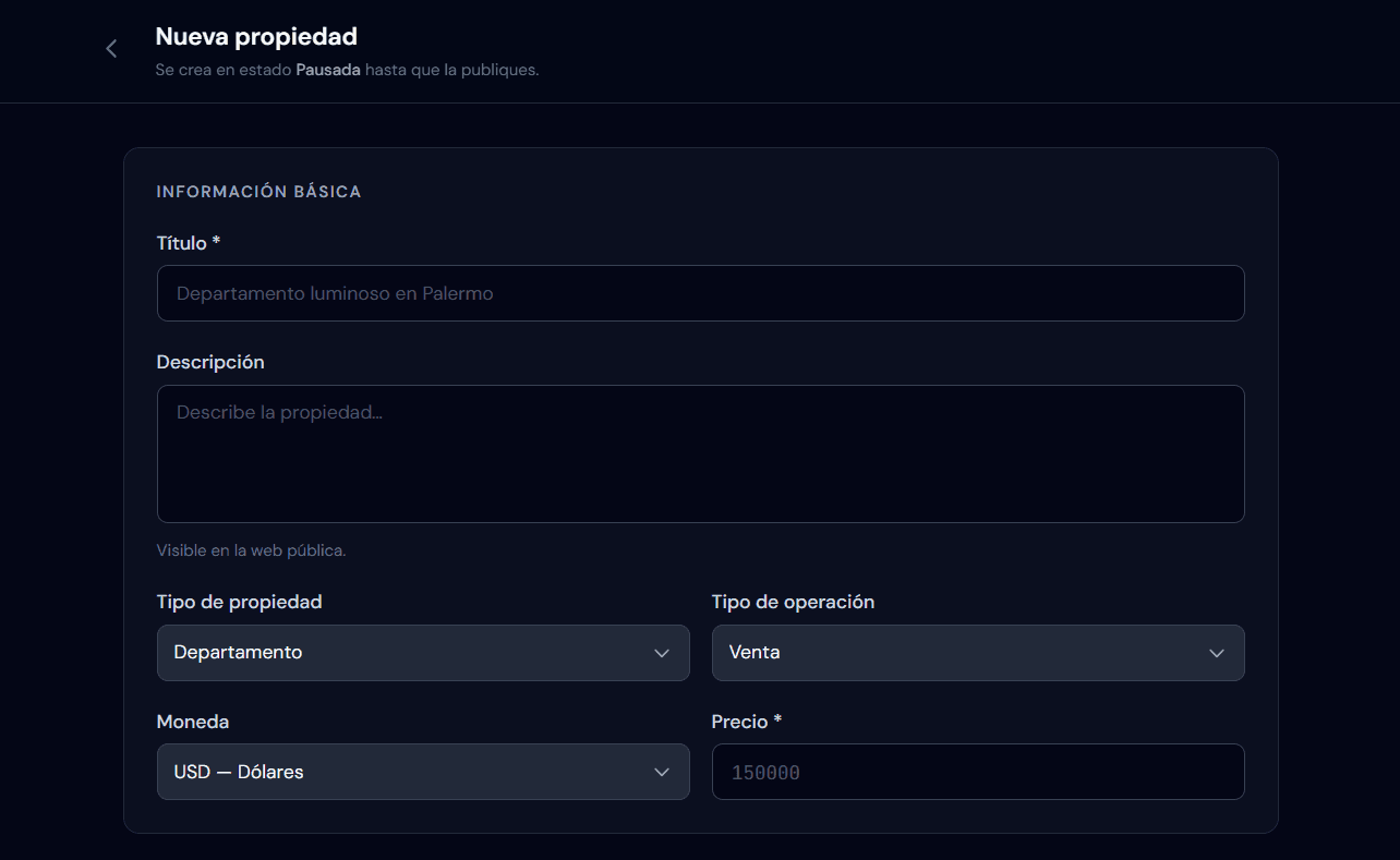 Formulario de nueva propiedad