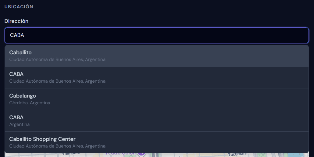 Dirección con autocompletado de Google